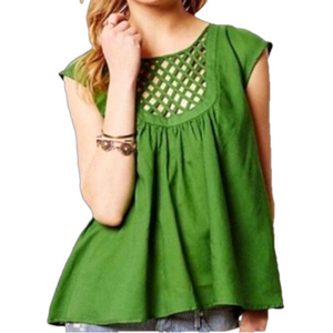 Anthropologie HD in Paris Kelly Green  lattice pane Tank Blouse Sz Small cotton